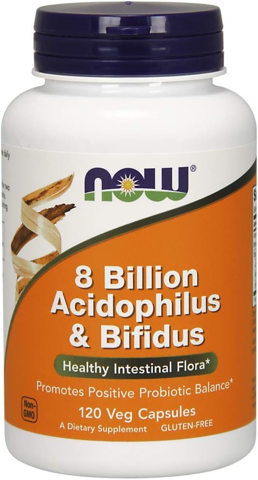 NOW Foods Acidophilus and Bifidus 8 Billion Capsules, Pack of 2