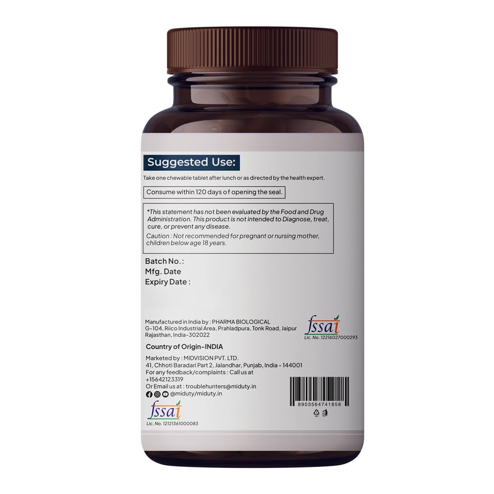 Miduty Methyl Vitamin B12 with Methylcobalamin, Folate, Vitamin B6 Chewable Tablets, 100 Count