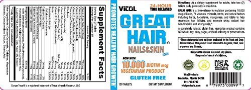 Vitol Great Hair Time Released 10,000 mcg Biotin Tablets, 120 Count