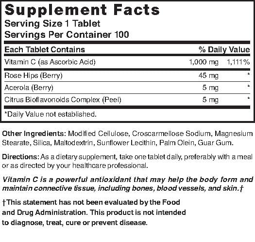 Nature's Blend Vitamin C 1000mg with Rose Hips Tablets 100 Count
