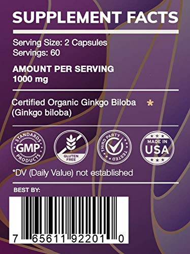 HerbEra Ginkgo Biloba 500 mg Dried Leaf Capsules, 60 Count