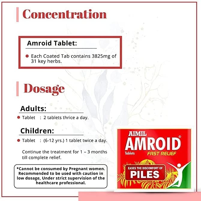 QRA Aimil Amroid Ayurveda Tablets Poly Herbs Healthcare Medicine for Piles, 30 Tablets