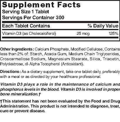 Nature's Blend Vitamin D3 1000 IU Tablet, 300 Tablets
