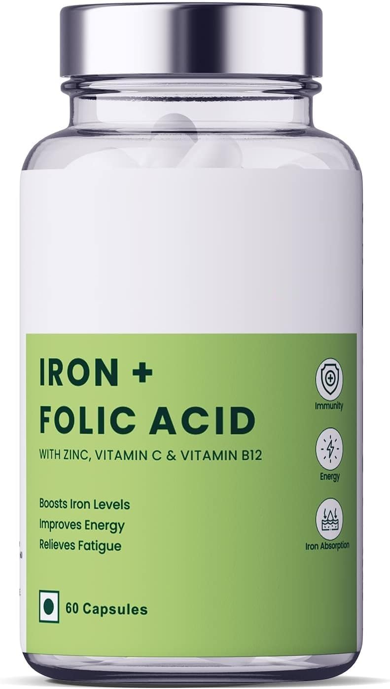 Generic RJ Iron + Folic Acid Supplement with Zinc, Vitamin C & Vitamin B12, 60 Veg Capsules