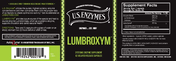 USAEnzymes Lumbroxym Targeted Systemic Enzyme Capsues 62
