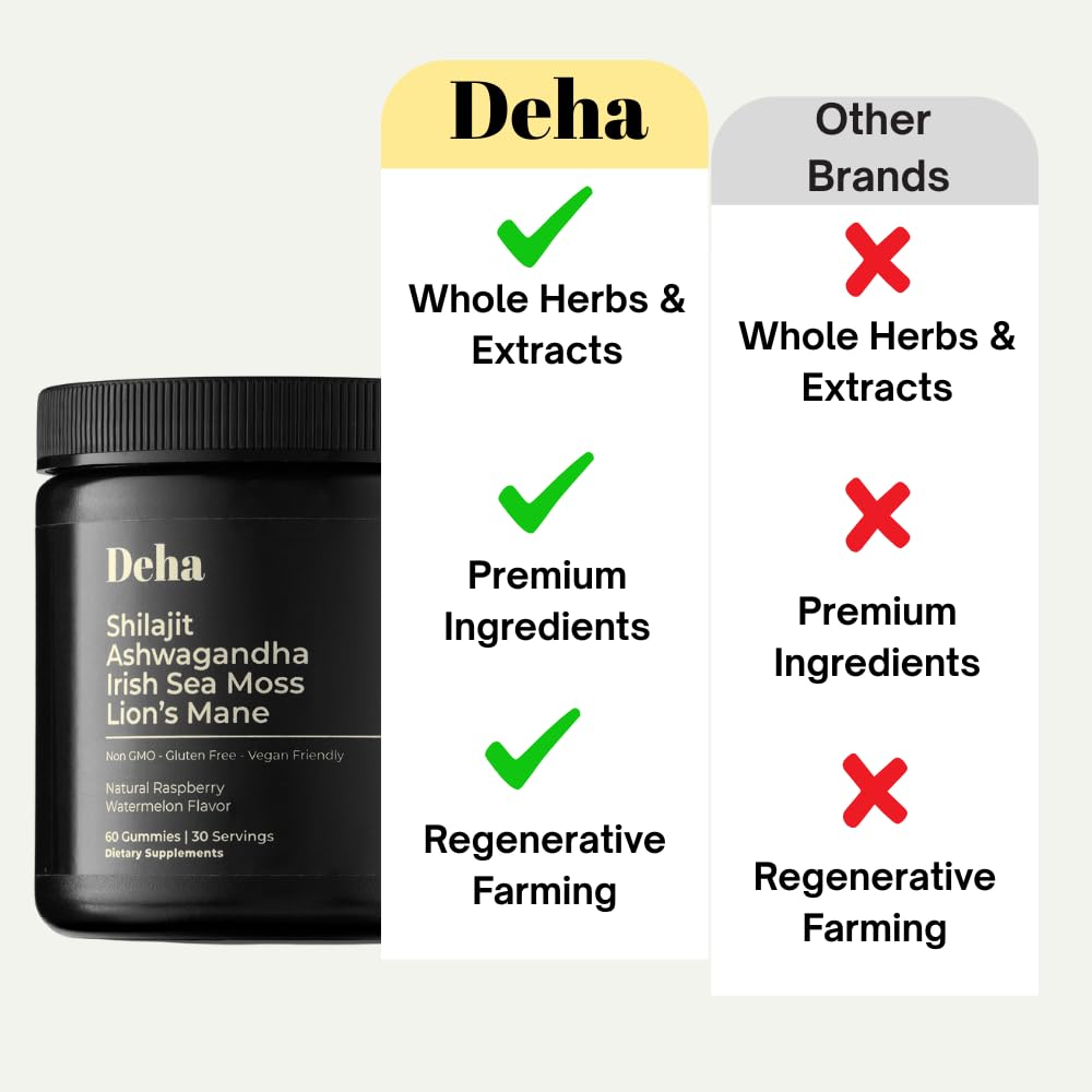 Deha Shilajit Gummies for Men & Women with Ashwagandha, Irish Sea Moss, Lion’s Mane, Beet Root & Black Seed Extract – Raspberry Watermelon Flavor – Vegan, Non-GMO, Gluten-Free 60 Gummies