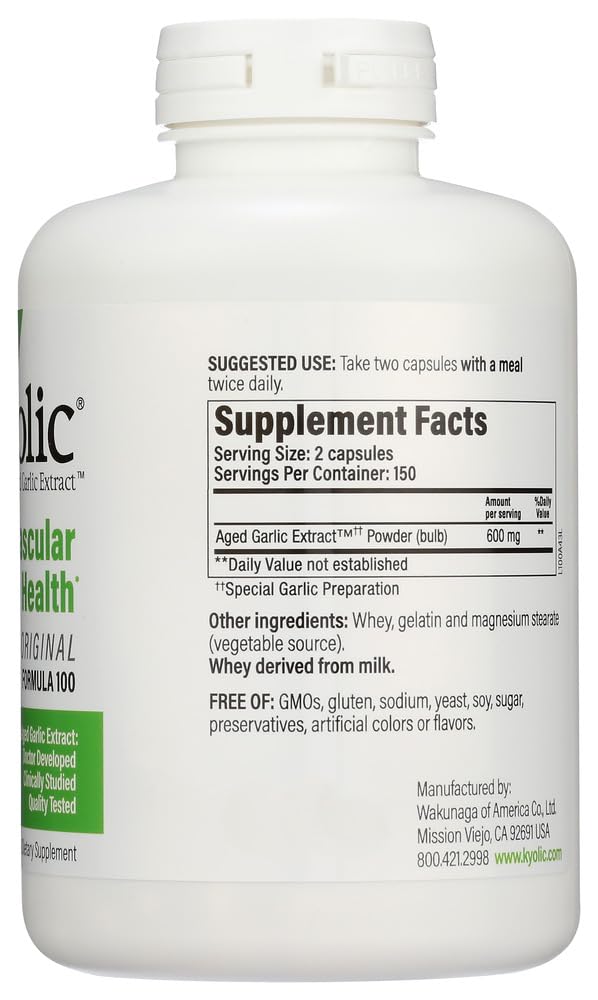 Wakunaga Kyolic Aged Garlic Extract Original Cardiovascular Formula 100 High Potency 600mg, 300 Tablets