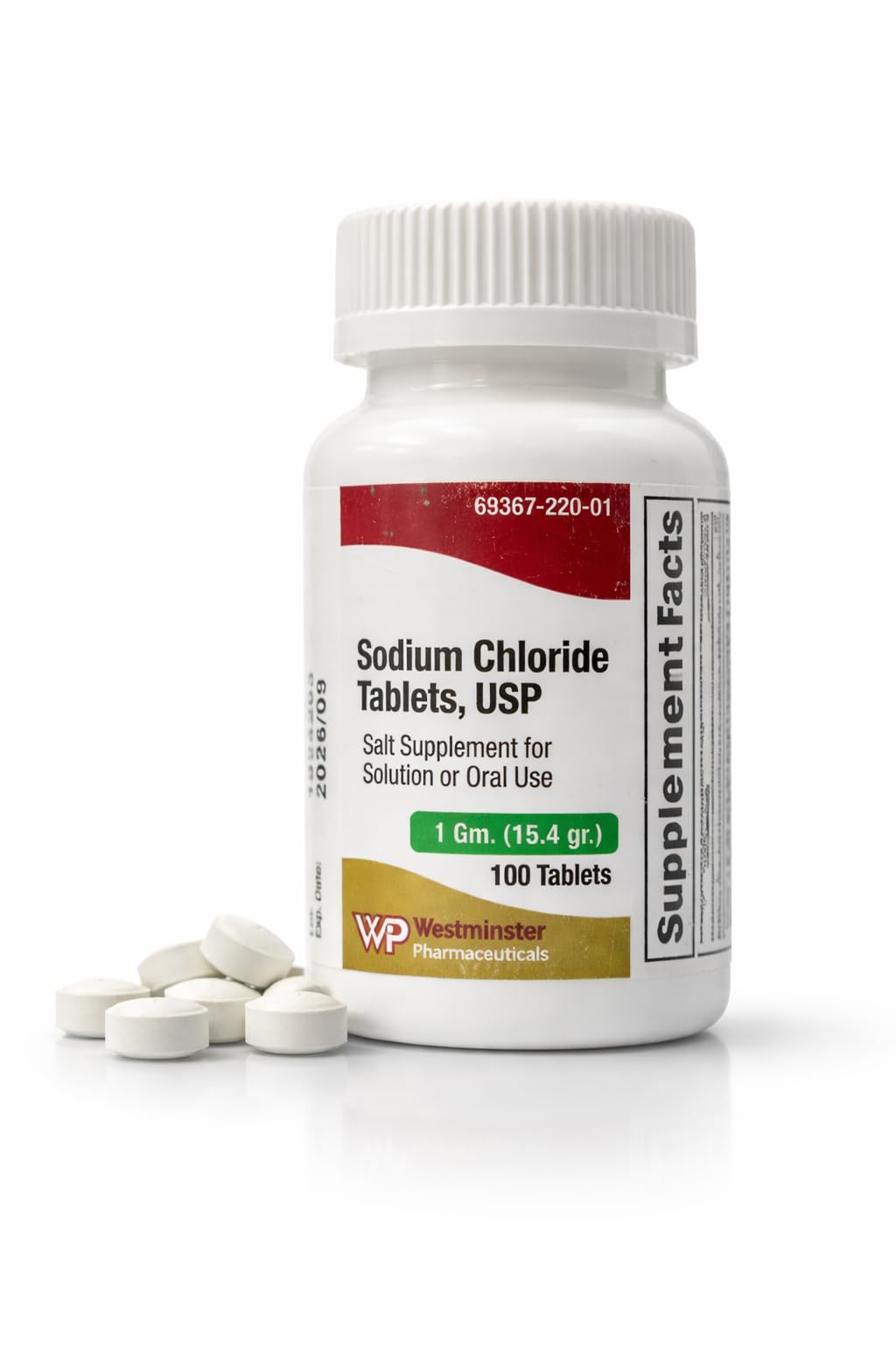 Westminster Pharmaceuticals Sodium Chloride Tablets USP, 1 Gram, 100 Tablets