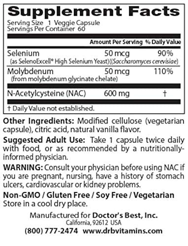 Doctors Best NAC Detox Regulators Capsules, 60 Count