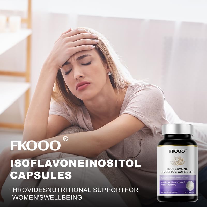 FKOOO Isoflavone Inositol Capsules for Women with Evening Primrose Oil, Flaxseed, Cranberry, Vitamins D & E, 60 Capsules