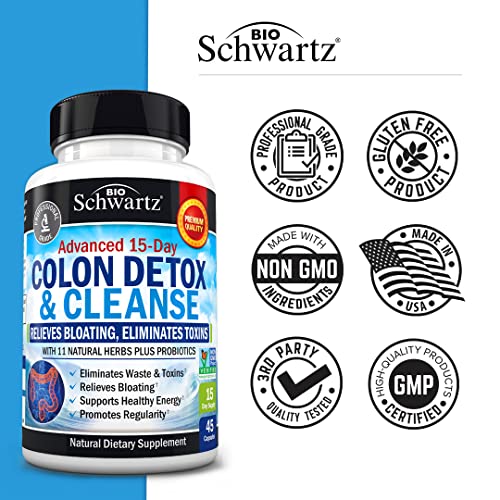 Unknown Colon Cleanser and Detox for Digestive Support - 15 Day Fast-Acting Extra Strength Cleanse with Probiotic Fiber, Psyllium Husk and Noni for Constipation Relief and Bloating Support, Non-GMO Capsules 45 Count