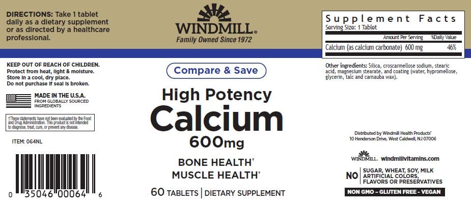 Windmill Calcium Carbonate 600mg Tablets, 60 Count