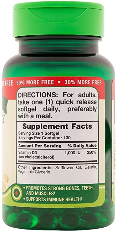 Nature's Truth High Potency Vitamin D3 1000 IU Quick Release Softgels, 260 Softgels