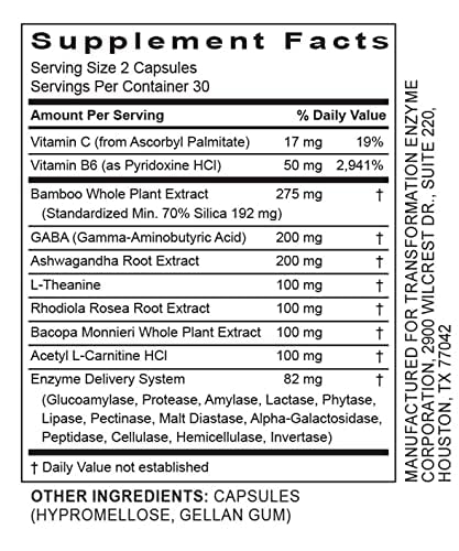 TRANSFORMATION ReZEN Enzyme Blend Supplement, Natural Transcendence Formula with Vitamin B6 Supporting a Healthy Nervous System, 90 Capsules