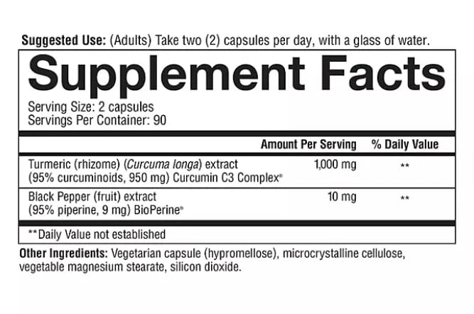 Generic Turmeric Extra Strength 1000 mg Capsules 150 Count