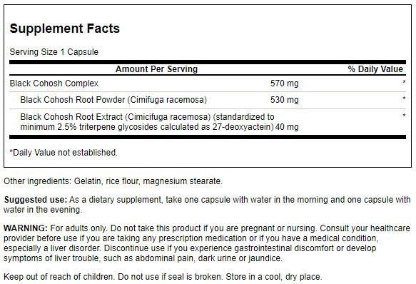 Swanson Black Cohosh Standardized 20 mg Capsules 120
