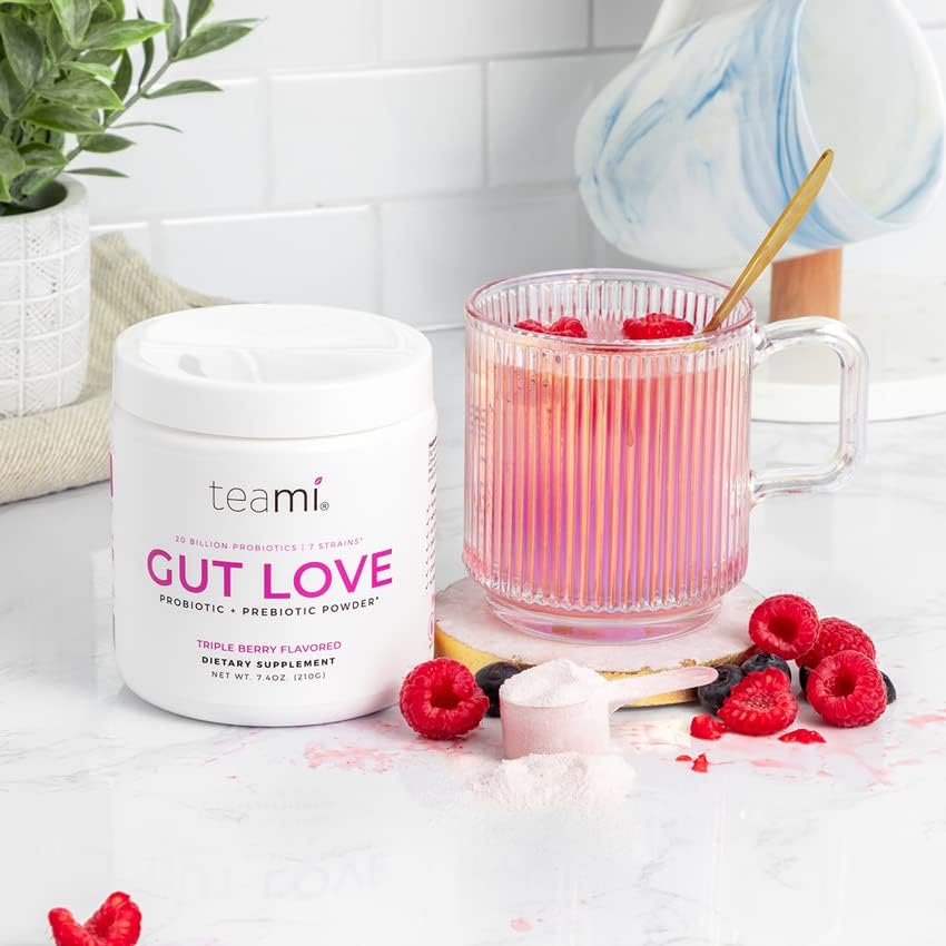 Teami Prebiotic and Probiotic Powder for Women (Powder), Triple Berry Gut Love, 7.4 Ounce