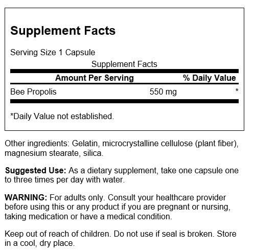 Swanson Bee Propolis 550 mg Capsules, 60 Count