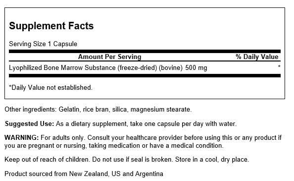 Swanson Raw Lyophilized Bone Marrow Substance 500 mg Capsules, 60 Count