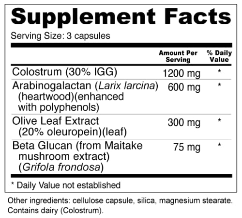 Wellness Resources Super Immune Booster - Colostrum, Beta Glucan, Olive Leaf, Arabinogalactan 180 Capsules