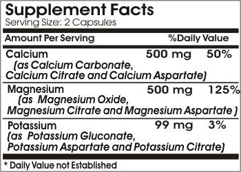 PureControl Supplements Calcium Magnesium Potassium 500mg 500mg 99mg Capsules, 200 Capsules