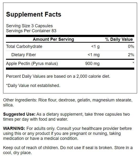 Swanson Apple Pectin Soluble Fiber Support 300 mg Capsules, 250 Count