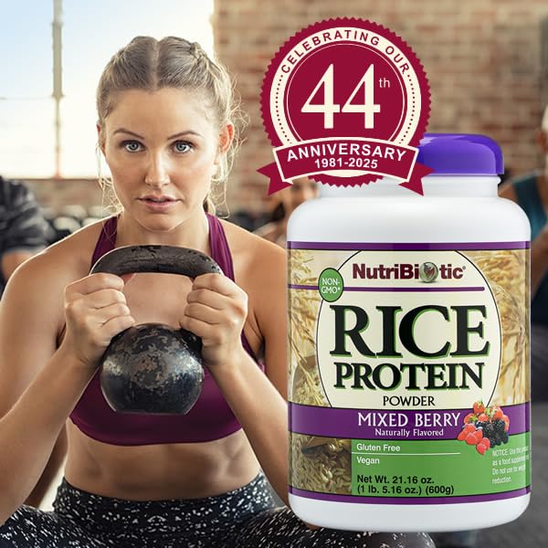 NutriBiotic Mixed Berry Brown Rice Protein Powder - Vegan - 600g, 21 Servings
