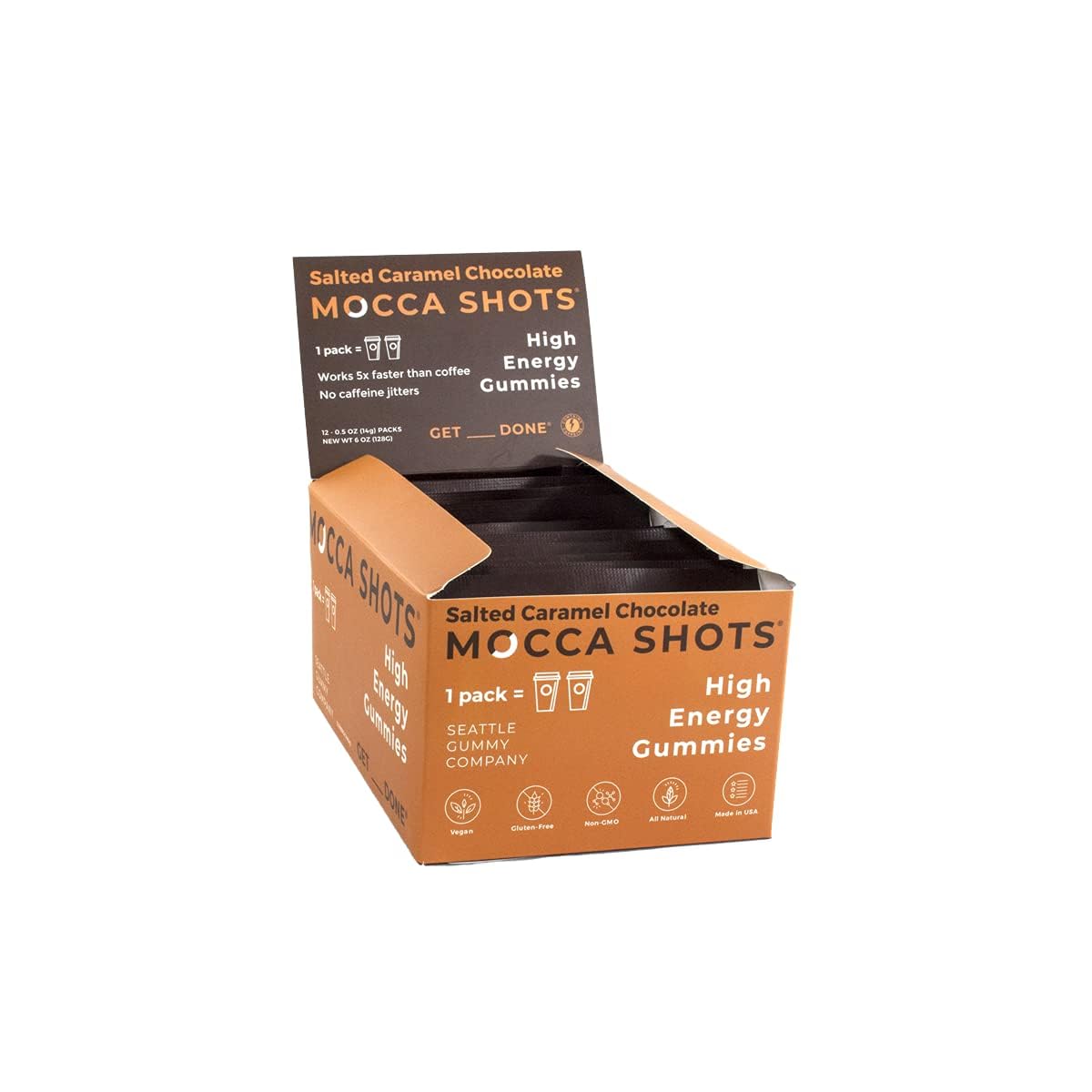 SGC Mocca Shots Caffeine Gummies Salted Caramel 200mg, 12-Pack