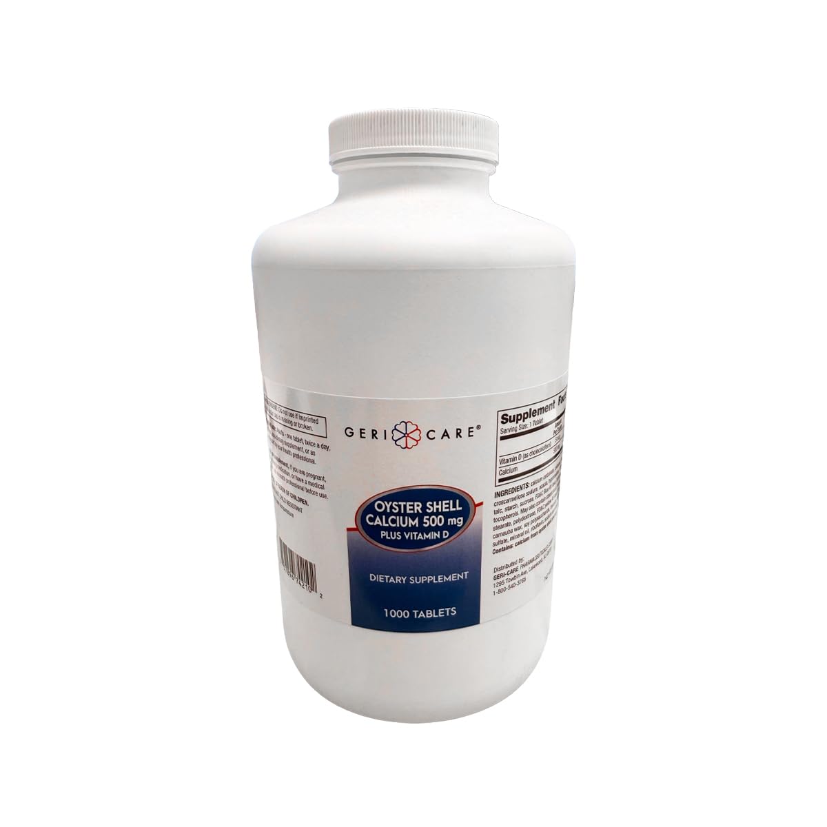 GeriCare Oyster Shell Calcium 500mg + Vitamin D Tablet, 1000 Count
