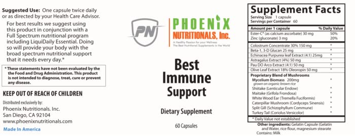 PHOENIX NUTRITIONALS Inc Best Immune Support Formula Capsules 60