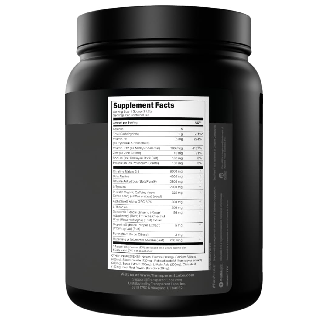 Transparent Labs Bulk Black Pre Workout Powder, 1.4 lb
