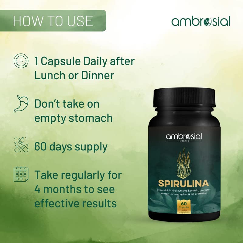 AMBROSIAL Spirulina 500 mg Capsules, 60 Count