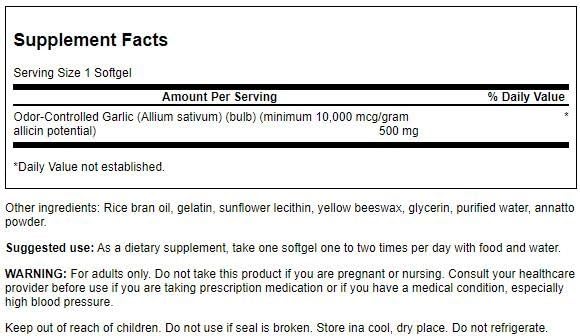 Swanson Garlic 500 mg Softgels, 60 Count