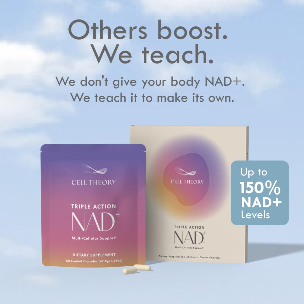 Cell Theory NAD+ Supplement – Liposomal NAD+ & NADH Formula Capsules, 60 Count