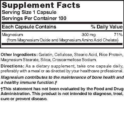 Nature's Blend Elemental Magnesium Amino Acid Chelate 300 mg Capsules, 100 Count