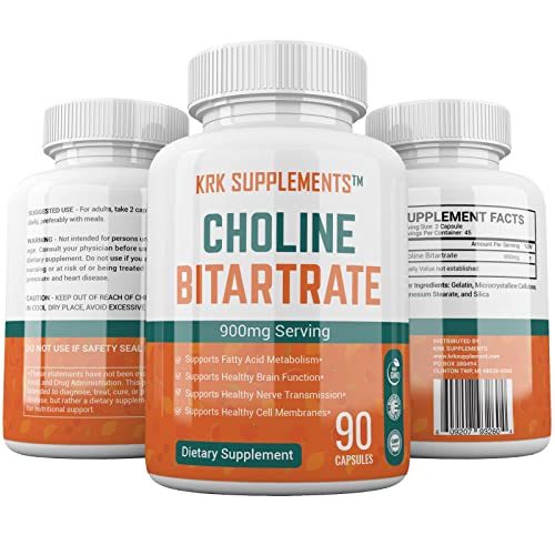 KRK Supplements Choline Bitartrate Capsule 900mg per Serving, 180 Capsules