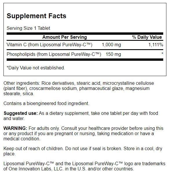Swanson Liposomal Vitamin C - High Bioavailability 1,000 mg Tablet, 60 Count