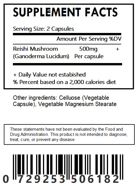 Generic Reishi Mushroom Powder (Ganoderma lucidum) Capsules 1 Count