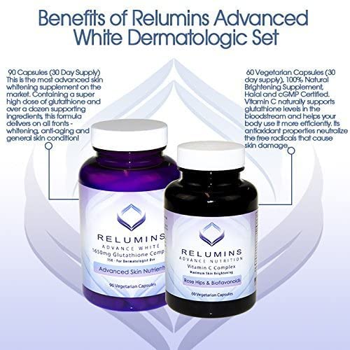 Relumins Advanced White Set Glutathione Complex Capsules & Advanced Vitamin C with Rose Hips and Bioflavonoids Capsules, 150 Count