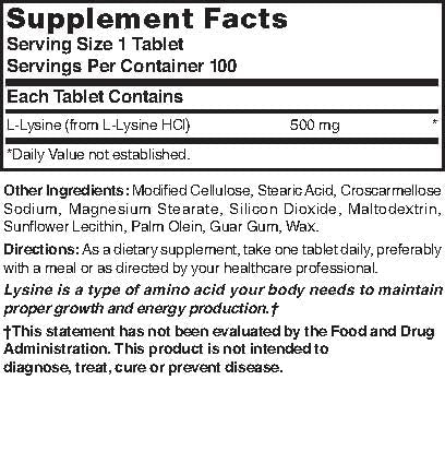 Nature's Blend Lysine 500 mg Tablets, 100 Count