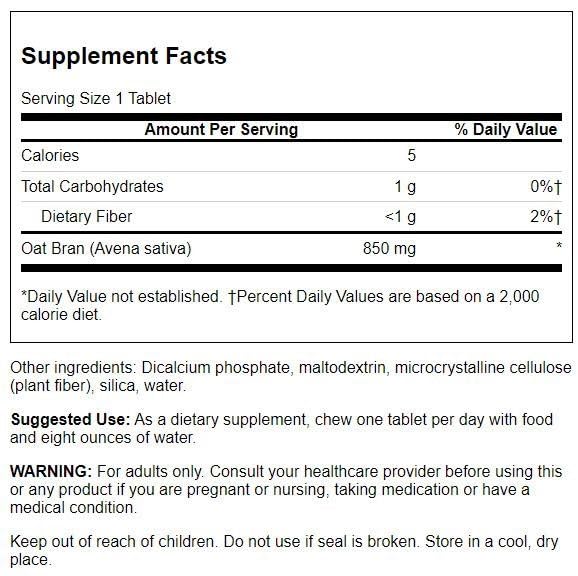 Swanson Premium Brand Oat Bran 850 mg Chewable 250