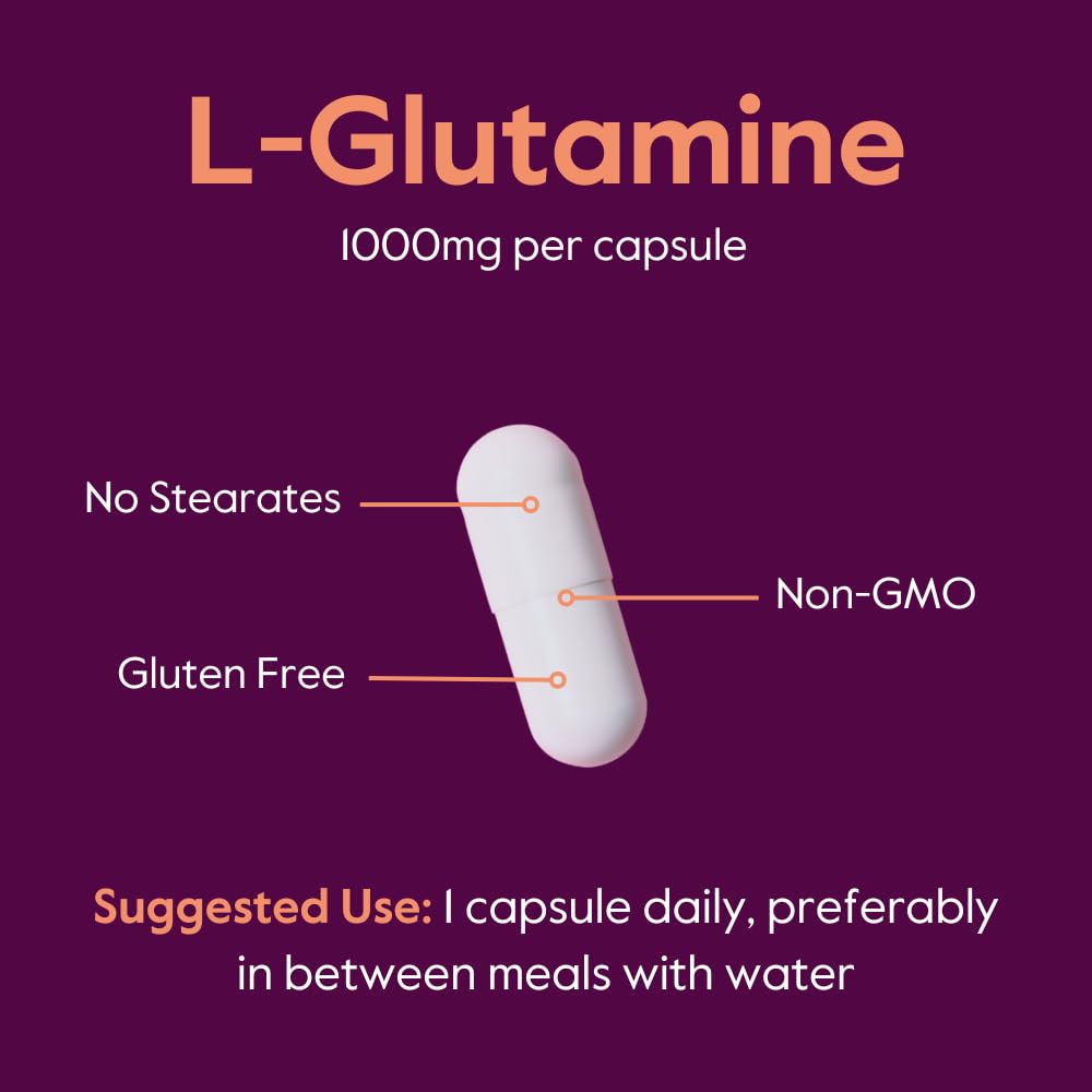 BESTVITE Filler-Free L-Glutamine 1000mg per Capsule, Free Form, 240 Capsules
