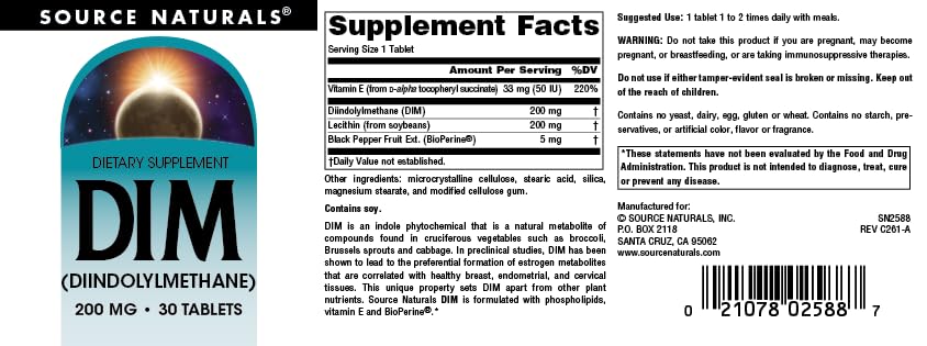 Source Naturals Diindolylmethane (DIM) 200mg Tablet, 30 Tablets