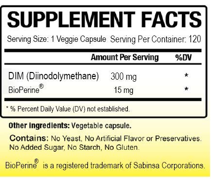Biotech Nutritions DIM 300 mg Diindolylmethane with BioPerine Capsule, 120 Capsules