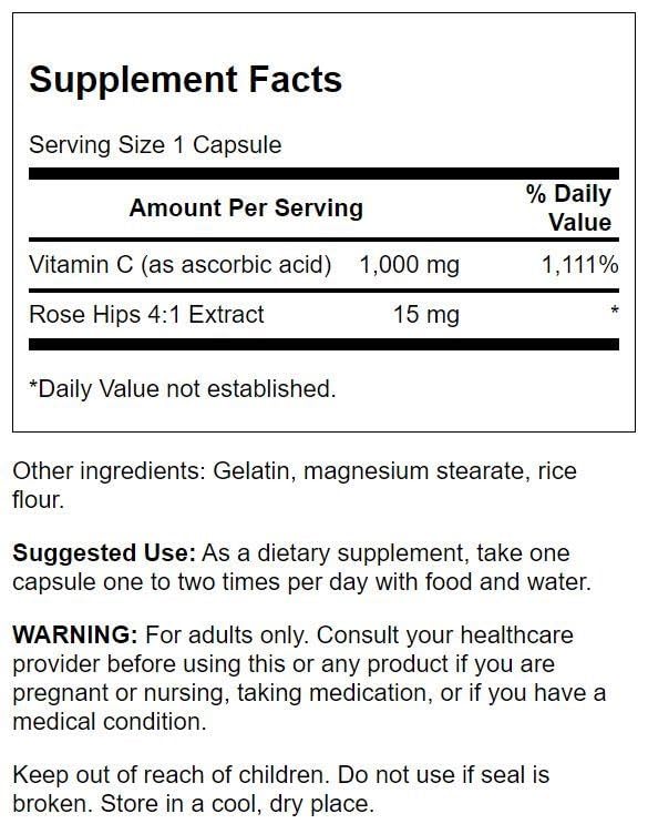 Swanson Vitamin C with Rose HIPS 1000 Milligrams 30 Capsules