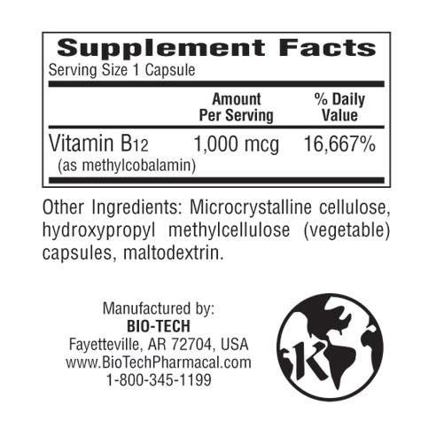 Bio-Tech Pharmacal B12-Methyl 1000 mcg Capsules, 100 Capsules