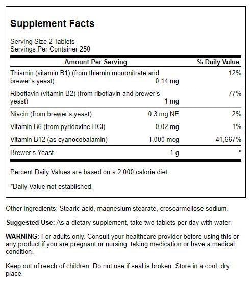 Swanson Brewer's Yeast - B Complex Vitamin Formula 500 Tablets