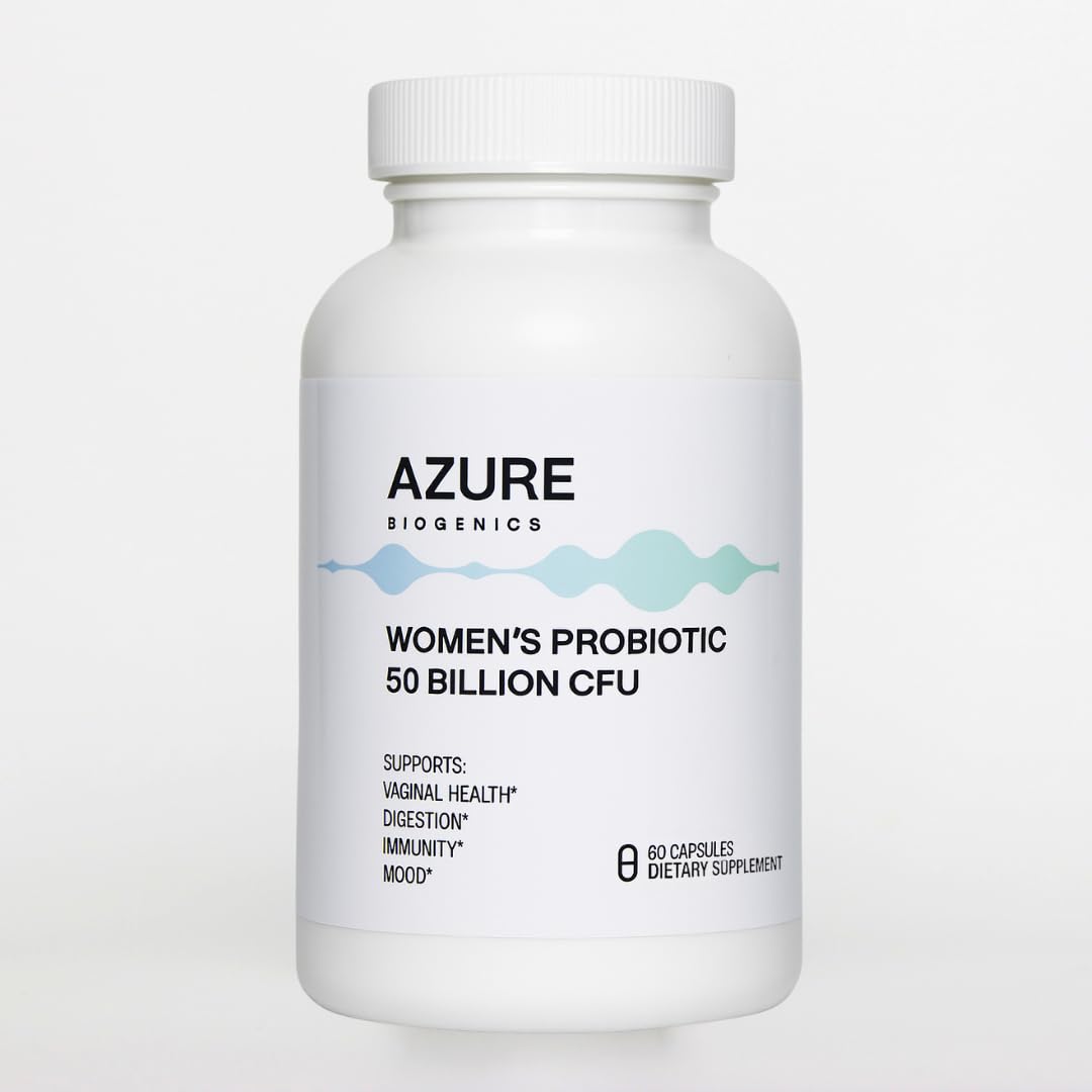 Azure Biogenics Probiotics for Women 50 Billion CFU, 5 Lactobacillus Strains, Digestion, Vaginal, Immune & Mood Health Support*, Non-GMO, Gluten-Free, 60 Capsules