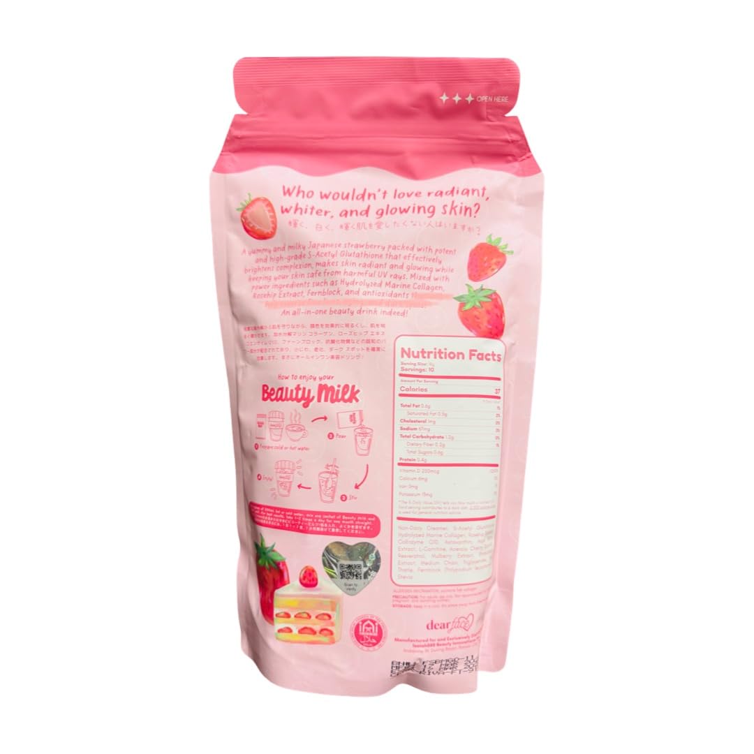 Dear Face Beauty Milk Japanese Collagen Strawberry Drink Powder 6.43 Ounces