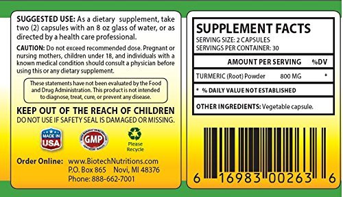 Biotech Nutritions All Natural Turmeric Veggie, 6 Capsules